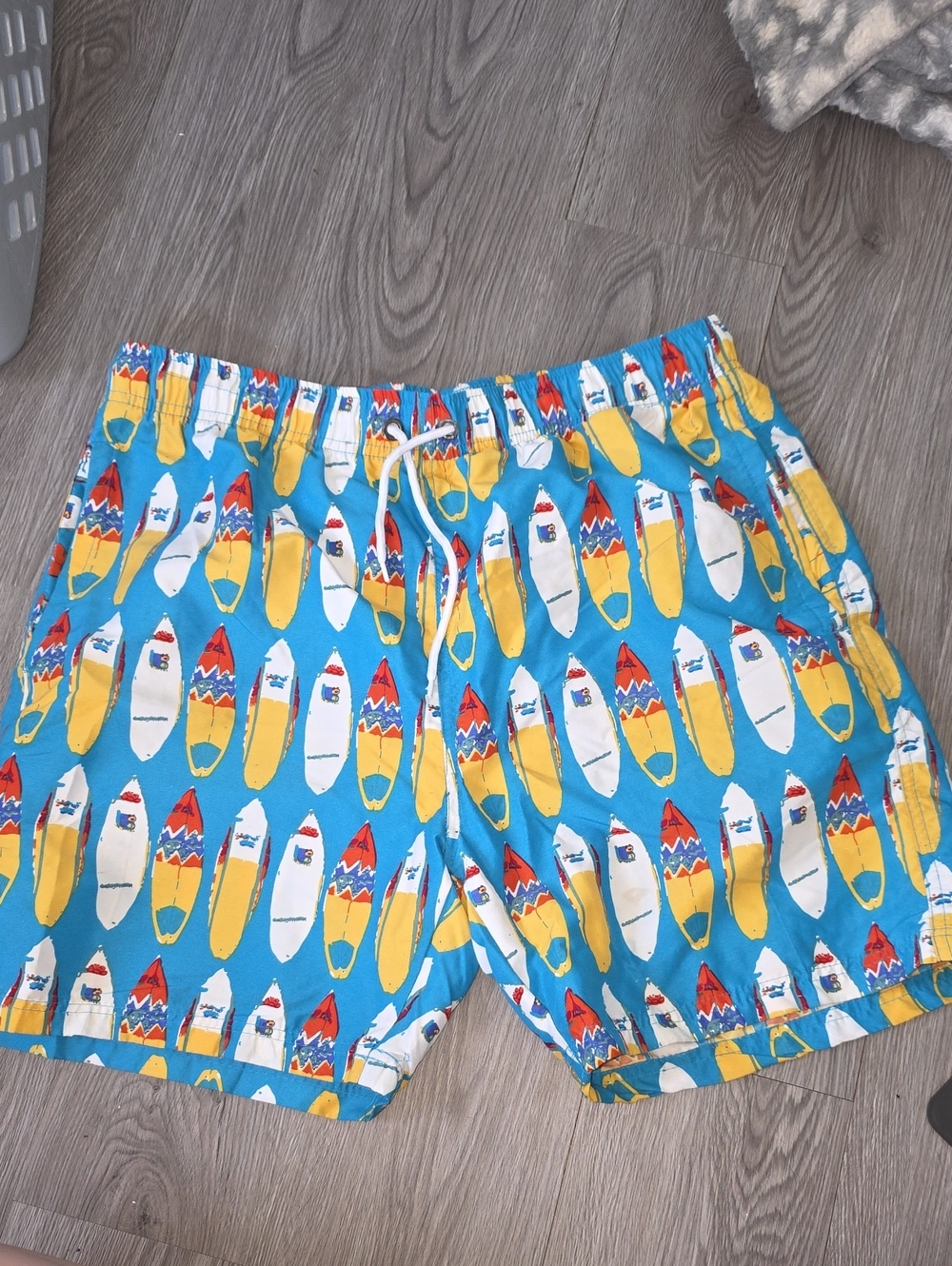 90 - Holloway Blue Swim Trunks with Yellow & White Surfboard Print